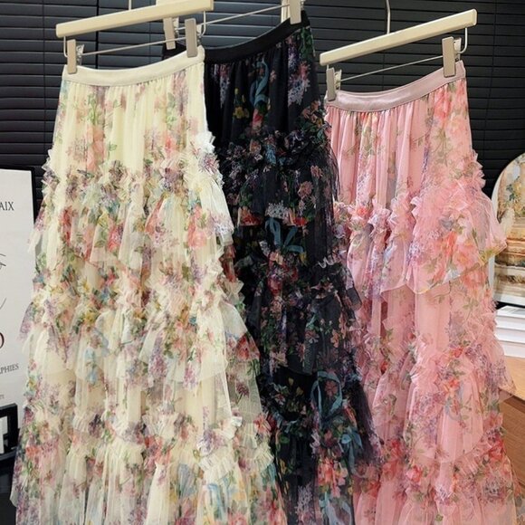 Romantic Floral Print Layered Tulle Skirt - Picture 11 of 11